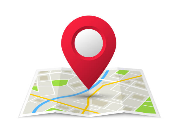 Folded location map with marker. City map with pin pointer. GPS navigation map with city street roads. Vector illustration.